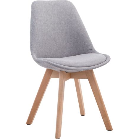 Chaise de salle à manger x1 design scandinave en tissu gris et piètement à 4 pieds en bois clair 100003272