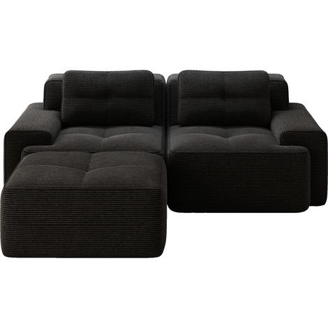 ELVMI Sofá modular de salón con asiento profundo y reposabrazos anchos, en pana, Negro (1/5)
