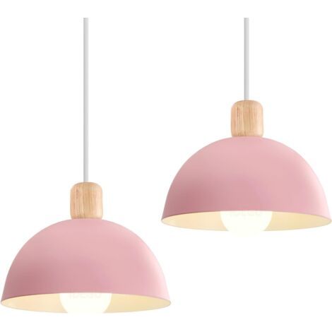 royaluxe- 2PCS 20CM Lustre En Métal Vintage Suspension Luminaire Moderne Lampe À Suspension D'Intérieur Simple E27, Rose Pour Restaurant Cuisine (1/5)