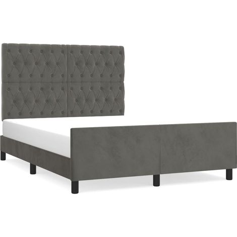 Lit double  Lit adulte  Cadre de lit sans matelas gris foncé 140x190 cm velours (1/5)