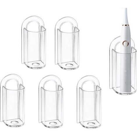 Soporte transparente para cepillos de dientes 5 piezas, Soporte cepillos dientes eléctricos, Soporte autoadhesivo cepillos dientes, Transparente (1/5)