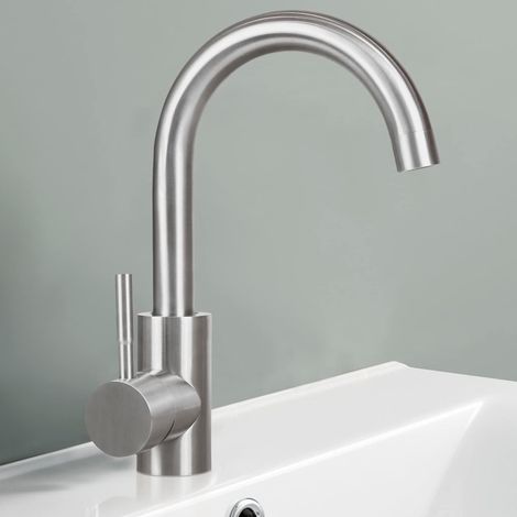 ZMH Robinet de salle de bains Nickel brossé Robinet de lavabo - Robinet rotatif 360° Robinet d'eau froide haute pression en acier inoxydable