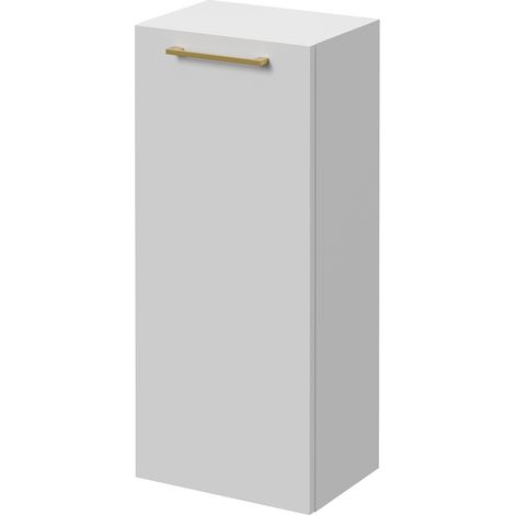 Napoli Gloss White 350mm Wall Mounted Single Door Side Cabinet - 350mm - Brushed Brass 160mm Handle