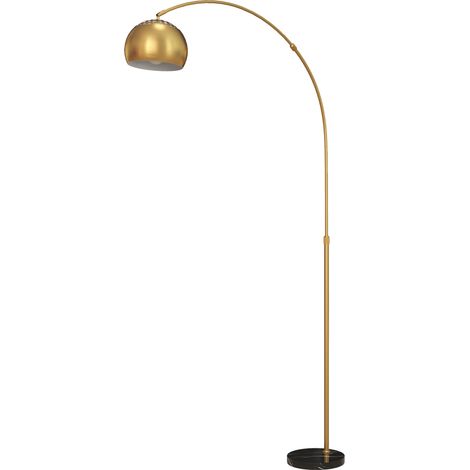 180cm Arc Floor Lamp for Living Room, Modern Adjustable Standing Lamp with Foot Switch, Faux Black Marble Base and Bell Shade for Home Offices, Bedrooms, Gold Tone (1/4)