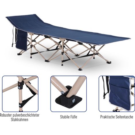 Lit de camp pliant imperméable avec housse de transport, 190x68x52 cm, bleu