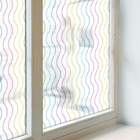Klebefolie 50x146 cm Selbstklebend Milchglas Dekorfolie Dekorativ Sichtschutz Fenster Folie für Badezimmer Büro PVC Blickdicht Regenbogenlinien