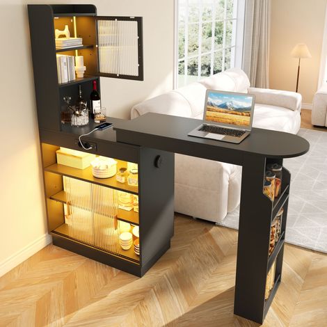 Enfilade / commode de rangement, salon ou salle à manger, grand volume de rangement, éclairage LED, port USB, contrôle par appli, grand rangement, 170 × 40 × 170 cm, noir (1/5)