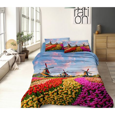 Completo Letto Lenzuola 100% Cotone Set Lenzuolo Moderno Sotto Sopra Federe Due Stampe In Altissima Definizione Dis60olanda - Matrimoniale