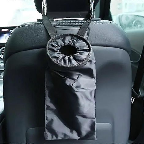 Sac poubelle suspendu pour voiture, pochette à ordures pliable et imperméable en nylon avec cordon de serrage, organisateur de rangement pour appuie-tête de siège, pour les voyages et le quotidien (1/5)
