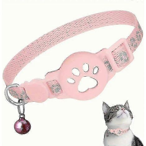 GPS-Tracker für Katzen ohne monatliche Gebühren, kompatibel mit Airtag und Android-Geräten, reflektierendes, wasserdichtes Halsband mit Sicherheitsverschluss Rosa und Weiß (1/5)