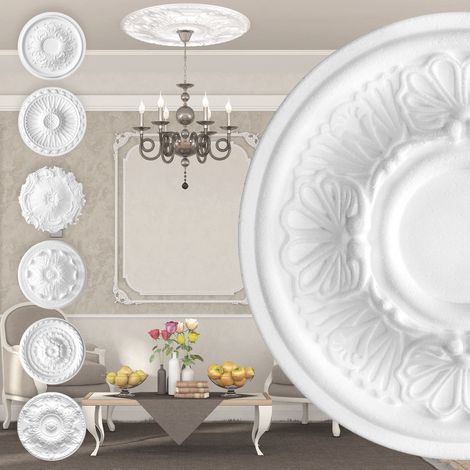 Rosace en polystyrène R17 – Décor intérieur plafond et mur – Ø 28cm – Léger et respectueux de l'environnement – Peinture acrylique compatible – Marbet Design