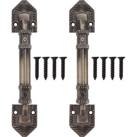 Lot de 2 poignées de porte de grange antiques couleur bronze, faciles à installer, avec vis pour tiroir intérieur de garage. (1/5)