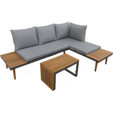 4-seater modular aluminium and acacia garden lounge set, Sao Paulo, Anthracite, 140x68x65 cm (1/5)