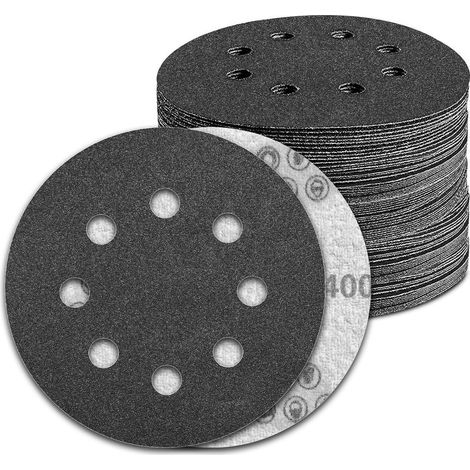Disques abrasifs 125mm velcro 8 trous grain 400 pour ponceuse excentrique lot de 100 (1/5)