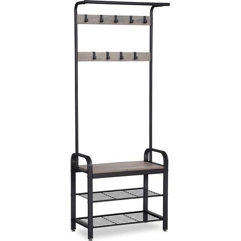 Perchero de pasillo con ganchos extraíbles banco y zapatero 183 cm de altura estructura metálica de estilo industrial color beige y negro 120003649 (1/3)