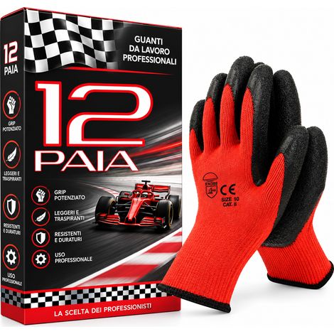 12 Paia Guanti da Lavoro Spalmati in Lattice Zigrinato Certificati EN 388 – Leggeri, Traspiranti, Massimo Comfort e Sensibilità – Presa Antiscivolo con Grip Potenziato - TAGLIA: 11 (1/5)