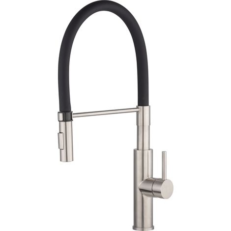 Monomando alto de fregadero con caño flexible LUNDA BY EUROSANIT acero inoxidable cepillado