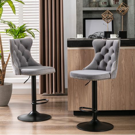 Taburete de bar giratorio 360° ajustable con respaldo ergonómico, base estable de 45 cm, terciopelo - negro (1/5)