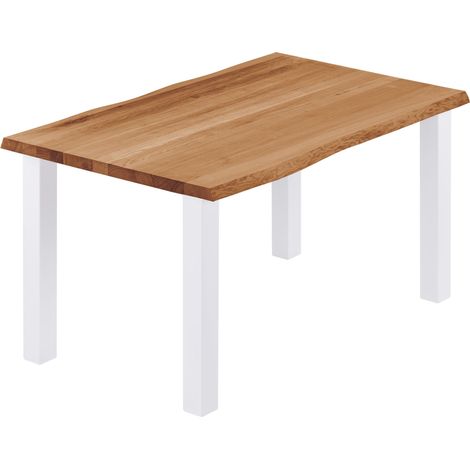 LAMO Manufaktur Esstisch Küchentisch, mit Baumkante 100x60x76 cm (AxBxH), Classic, Dunkel / Weiss, LOB-01-A-004-9016Cl