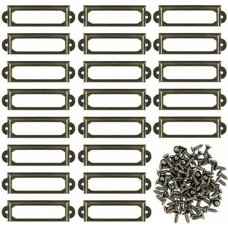 Lot de 50 supports d'étiquettes en métal pour meubles, tiroirs, armoires, cartes, plaques nominatives, cadres avec vis pour bureau, bibliothèque, bibliothèque, étagères Bronze (S 59 x 17 mm) (1/4)