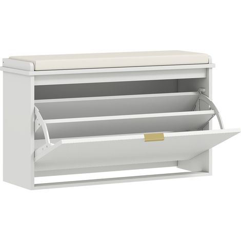 Banco zapatero para recibidor 80 x 26 x 47,5 cm asiento acolchado y cajón abatible estilo elegante y contemporáneo en MDF blanco 210002739 (1/5)
