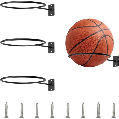 Support mural noir pour ballons de sport - 3 pièces - support universel pour ballons de basketball, de football et de volleyball (1/5)