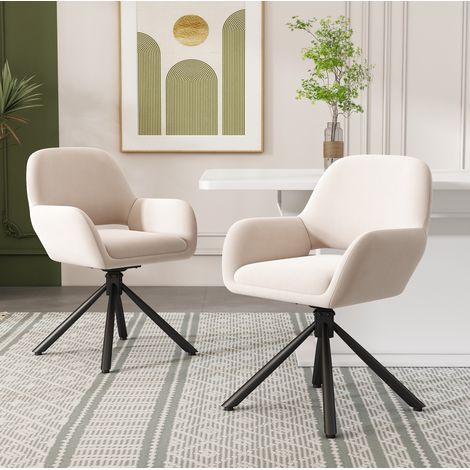 MEUBLIV Chaise de salle à manger pivotante 60x60x80 cm beige en velours, lot de 4 (1/5)