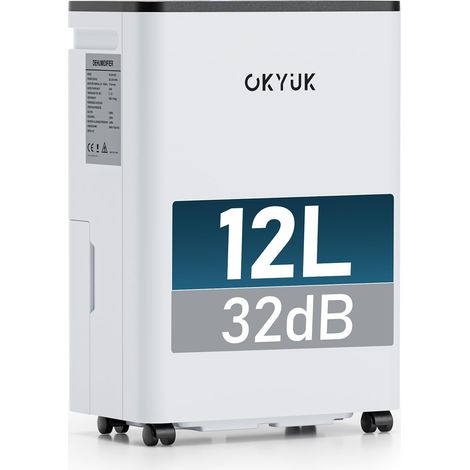 Déshumidificateur électrique 12L, déshumidificateur pour maison 40m² avec arrêt automatique, idéal pour, salles de bains, chambres, appartements, sous-sols (Blanc 12L) (1/5)