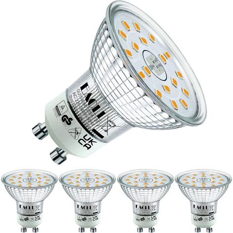 Ampoule LED GU10 Blanc Chaud 4.9W Équivalent à lampe halogène 70W, Lot de 4, 515 Lumens 2700K Non Dimmable, Éclairag sans Scintillement, Large Faisceau 120° Spot, AC 230V Lampe à Réflecteur [Classe én