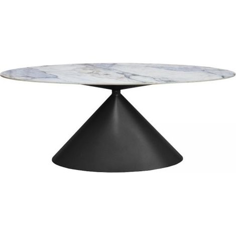 Tavolo ovale fisso Punto con piano effetto marmo con dettagli blu 200x80xH76 cm.