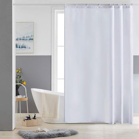Schmaler Duschvorhang Weiß 150x180 Polyester Stoff, wasserabweisend, waschbar (1/5)