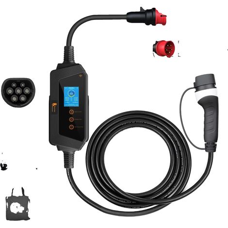 Cargador portátil para vehículos eléctricos, control mediante aplicación inteligente, corriente de carga ajustable, 11 kW. (1/2)