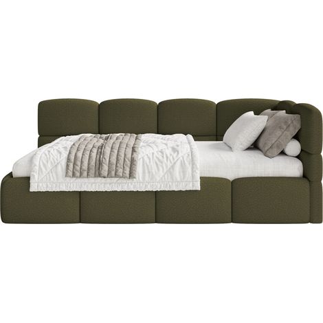 Selsey Cloudy – Jugendbett 90x200 cm, rechtsseitig, mit Bouclé-Bezug und Matratze, Olivgrün (1/5)
