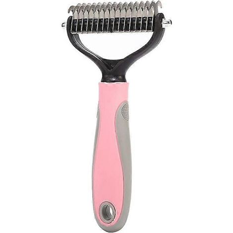 Brosse à ventouse rose Provence pour chat ou chien à poils longs. Brosse à poils pour animaux avec double lame démêlante pour éliminer les nœuds du sous-poil et brosser. (1/5)