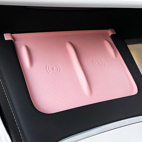 Plaque de chargement sans fil pour console centrale Tesla Model 3 et Model Y (modèles 2021-2023), texture fibre de carbone, compatible avec la charge sans fil, en silicone, garniture intérieure, acces (1/5)