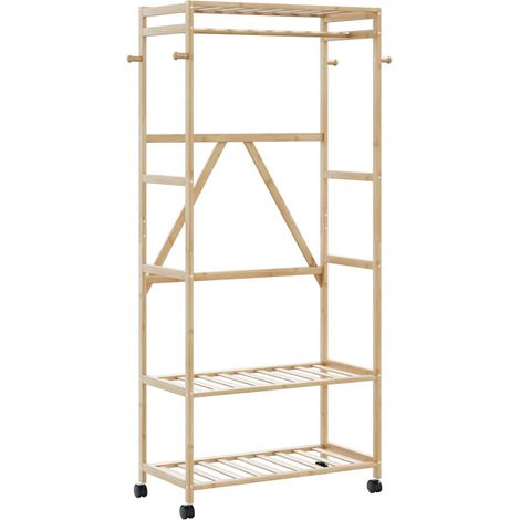 Kleiderständer mit Ablagen und Rollen 90x40x179,5 cm Bambus vidaXL190867 (1/5)