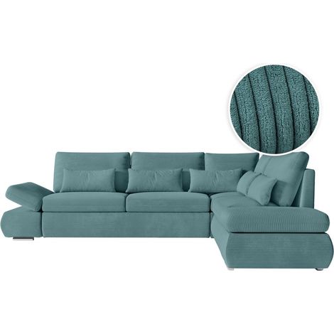 Canapé d'angle réversible SEBASTIAN convertible avec coffre en velours côtelé - Bleu clair (1/5)