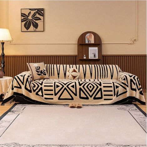 Wendbarer, schokoladenbrauner Sofabezug im Bohème-Stil für ein Dreisitzer-Sofa, maschinenwaschbar, ideal für dunkle Sofas und Haustiere (insbesondere Hunde), aus Chenille. Maße (1/5)