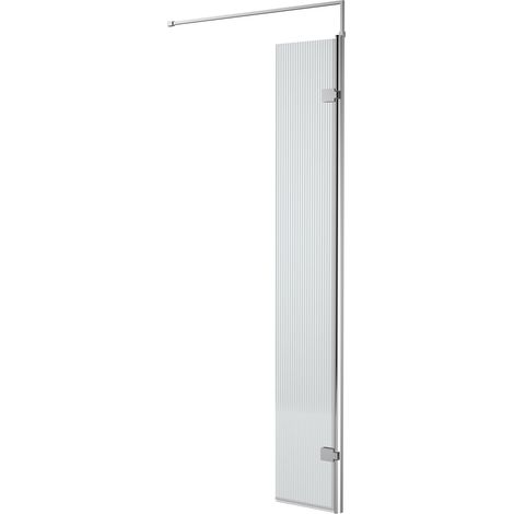 Balterley Shebdon 8mm Fluted Toughened Safety Glass Hinged Return Screen with Support Bar: 300mm, Chrome
