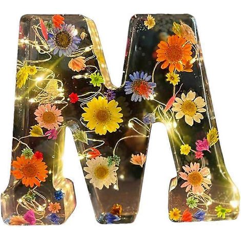 Kreative florale Nachtleuchte in Buchstabenform, mit Trockenblumen, LED-Beleuchtung, Ambientelicht, Harzlampe, Tischdekoration für Partys, Beleuchtung M (1/5)