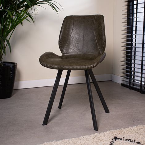 Chaise de salle à manger industrielle verte Barry en simili cuir (1/5)