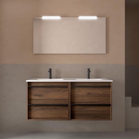 Ensemble complet ATTILA 1200 4 tiroirs NOYER MAYA + meuble-lavabo + miroir + lampe (1/2)