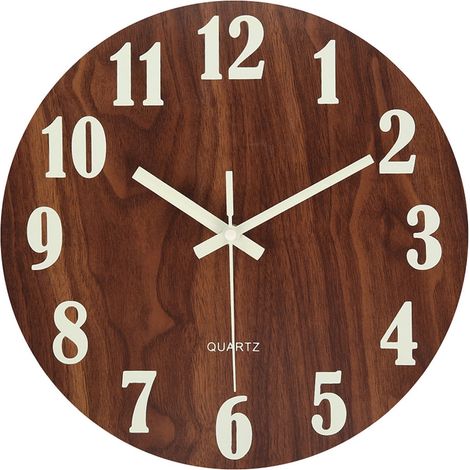 Horloge Murale en Bois 30 cm Lumineuse Dans le Noir Silencieuse Design Naturel pour Salon Chambre Cuisine Bureau (1/5)