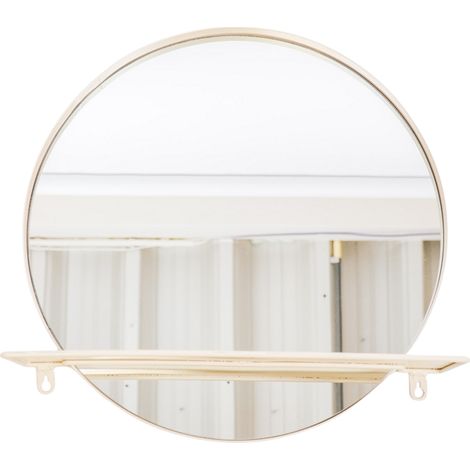 Miroir mural rond en métal avec étagère de rangement coloris sable Ø 40 cm - PANGIVO (1/5)