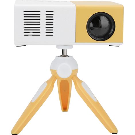 Projecteur LED Mini Portable J9 pour Home Cinéma, Lecteur Multimédia avec Support, Alimentation 100‑240V et Prise UE Blanc Jaune