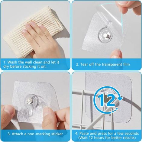 Fixation Murale Sans Percer, 12PCS Attache Cadre Adhésif, Crochets transparents, Accroche pour Cadres Photo Décoration Murale (1/4)
