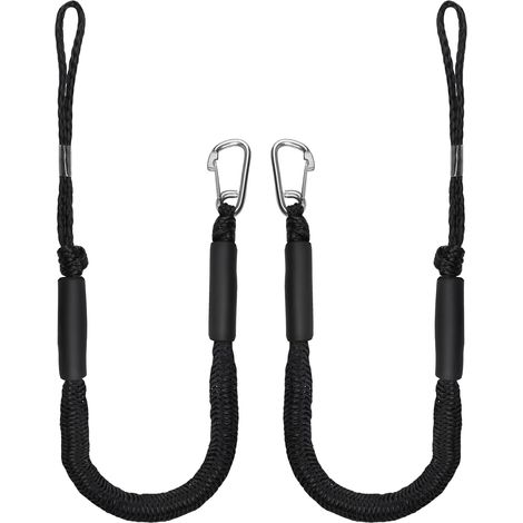 2 x Corde d'Amarrage Bateau 10 cm avec Crochet Sécurité, Noir Bungee Dock Line Élastique pour Kayak, Canoë, Pontoon (1/5)