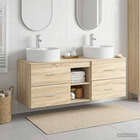 vidaXL Bathroom Cabinet Set 3 pcs Sonoma Oak 129 x 44.5 x 82 cm (1/5)