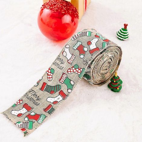Nouveaux autocollants de décorations de Noël, ruban en lin, bandes de couleurs créatives pour Noël, ruban pour sapin de Noël, chaussettes en ruban de Noël (1/5)