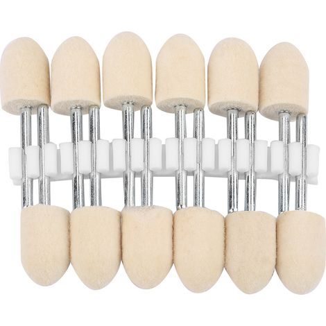 Tête de polissage en laine conique 07 12mm - Lot de 12 embouts feutre tige 3mm pour meuleuse rotative, polissage fin métaux et bijoux (1/5)